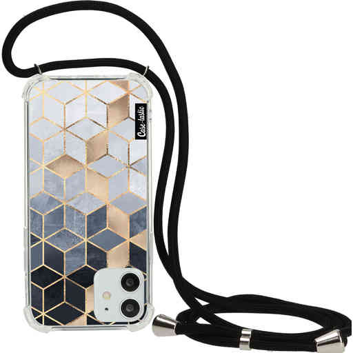 Casetastic Lanyard Case Apple iPhone 12/12 Pro Black Cord - Soft Blue Gradient Cubes