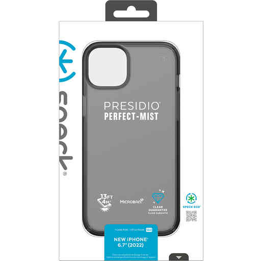 Speck Presidio Perfect Clear Mist Apple iPhone 14 Plus/15 Plus Obsidian Black - with Microban