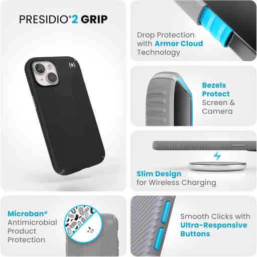 Speck Presidio2 Grip Apple iPhone 15/14/13 Black -  with Microban