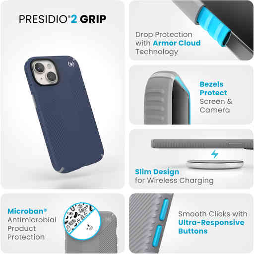 Speck Presidio2 Grip Apple iPhone 15 Coastal Blue -  with Microban