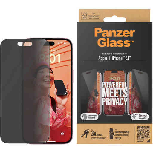 Panzerglass Apple iPhone 15 - Ultra-Wide Fit Privacy Glass with EasyAligner