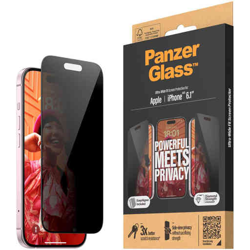 Panzerglass Apple iPhone 15 - Ultra-Wide Fit Privacy Glass with EasyAligner