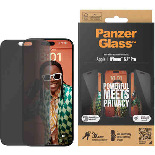 PanzerGlass Apple iPhone 15 Pro Max - Ultra-Wide Fit Privacy with EasyAligner