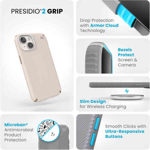 Speck Presidio2 Grip Apple iPhone 15/14/13 Bleached Bone -  with Microban