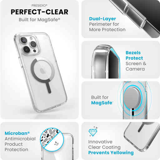 Speck Presidio Perfect Clear + MS Apple iPhone 15 Pro Max Clear - with Microban