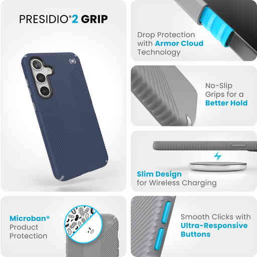 Speck Presidio2 Grip Samsung Galaxy S24 Plus Coastal Blue - with Microban