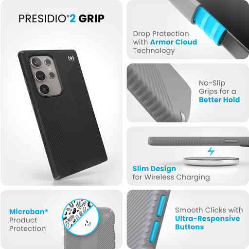Speck Presidio2 Grip Samsung Galaxy S24 Ultra Black - with Microban