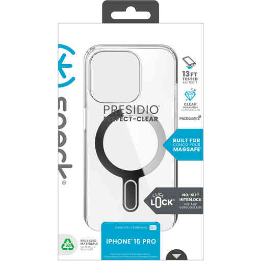 Speck Presidio Clear + ClickLock Apple iPhone 15 Pro Clear -  with Microban