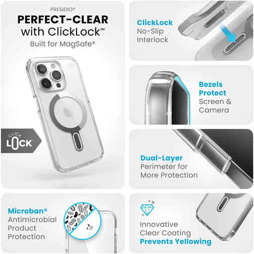 Speck Presidio Clear + ClickLock Apple iPhone 15 Pro Clear -  with Microban