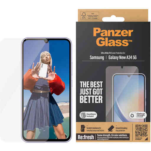 PanzerGlass Samsung Galaxy New A34 5G Ultra-Wide Fit Refresh with EasyAligner