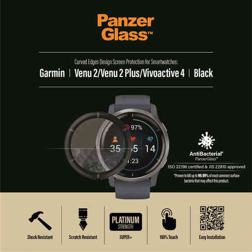 PanzerGlass Garmin Venu 2/Venu 2 Plus/Vivoactive 4 - Black Anti-Bacterial