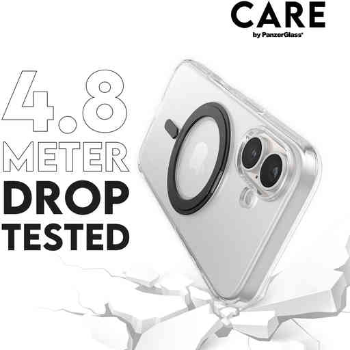CARE by PanzerGlass Feature Case Transparent w. Black Kickstand & MagSafe iPhone 16