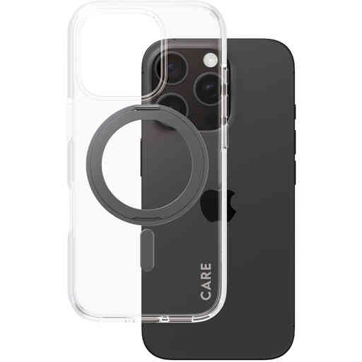 CARE by PanzerGlass Feature Case Transparent w. Black Kickstand & MagSafe iPhone 16 Pro
