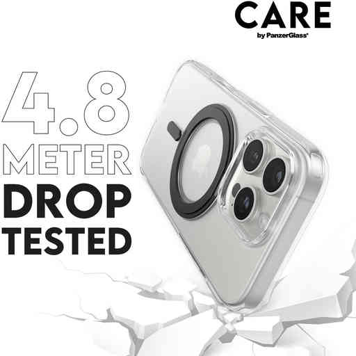 CARE by PanzerGlass Feature Case Transparent w. Black Kickstand & MagSafe iPhone 16 Pro