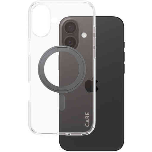 CARE by PanzerGlass Feature Case Transparent w. Black Kickstand & MagSafe iPhone 16 Plus