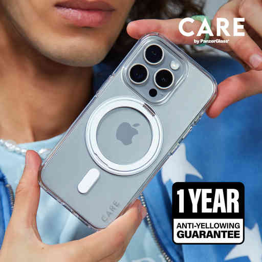 CARE by PanzerGlass Feature Case Transparent w. Black Kickstand & MagSafe iPhone 16 Plus