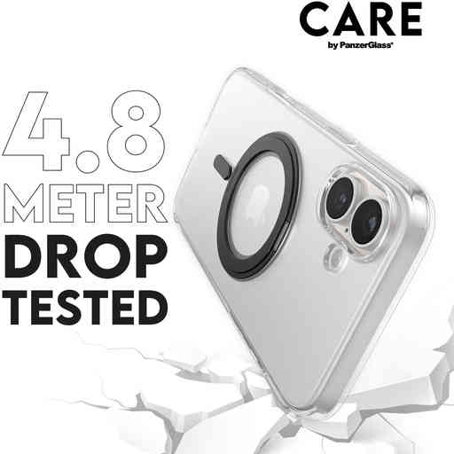 CARE by PanzerGlass Feature Case Transparent w. Black Kickstand & MagSafe iPhone 16 Plus