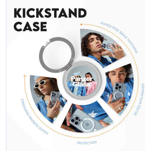 CARE by PanzerGlass Feature Case Transparent w. Silver Kickstand & MagSafe iPhone 16 Plus