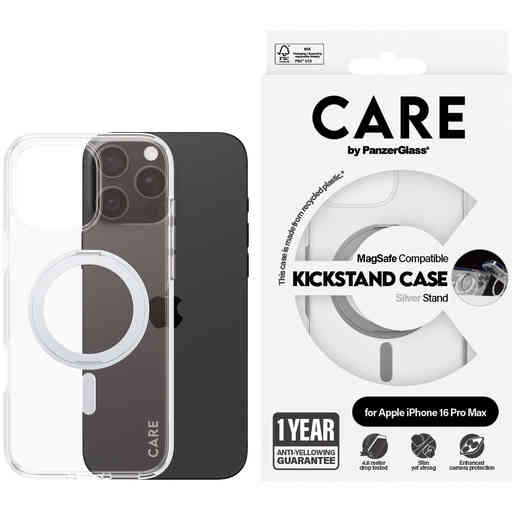 CARE by PanzerGlass Feature Case Transparent w. Silver Kickstand & MagSafe iPhone 16 Pro Max