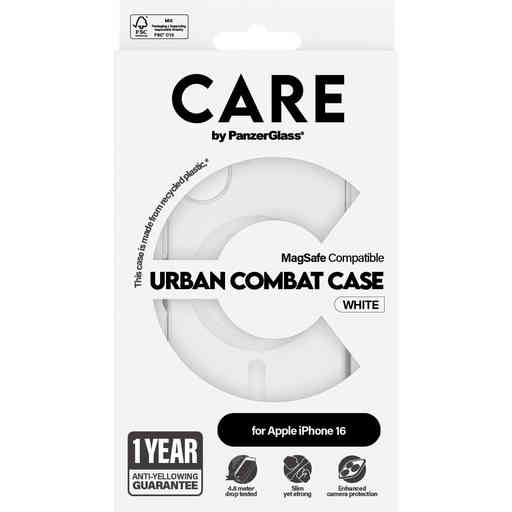 CARE by PanzerGlass Flagship Case Transparent Urban Combat w. White MagSafe iPhone 16