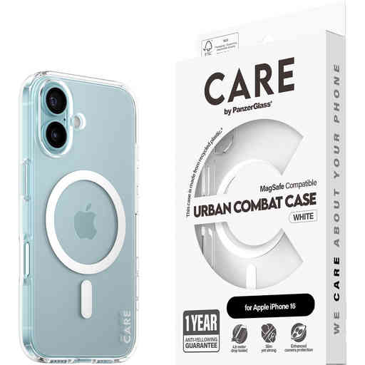 CARE by PanzerGlass Flagship Case Transparent Urban Combat w. White MagSafe iPhone 16