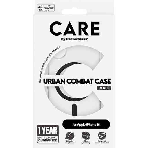 CARE by PanzerGlass Flagship Case Transparent Urban Combat w. Black MagSafe iPhone 16