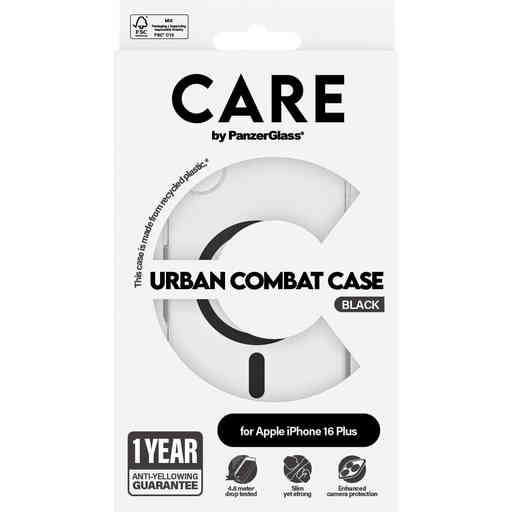 CARE by PanzerGlass Flagship Case Transparent Urban Combat w. Black MagSafe iPhone 16 Plus