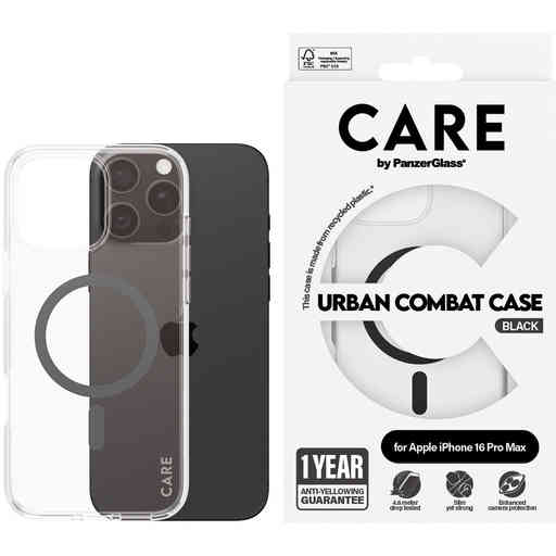 CARE by PanzerGlass Flagship Case Transparent Urban Combat w. Black MagSafe iPhone 16 Pro Max