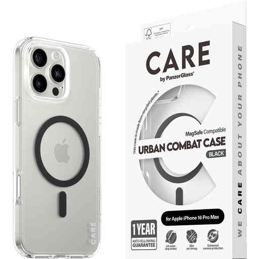 CARE by PanzerGlass Flagship Case Transparent Urban Combat w. Black MagSafe iPhone 16 Pro Max