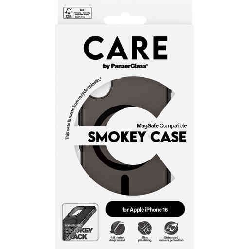 CARE by PanzerGlass Flagship Case Smokey Urban Combat w. Black MagSafe iPhone 16