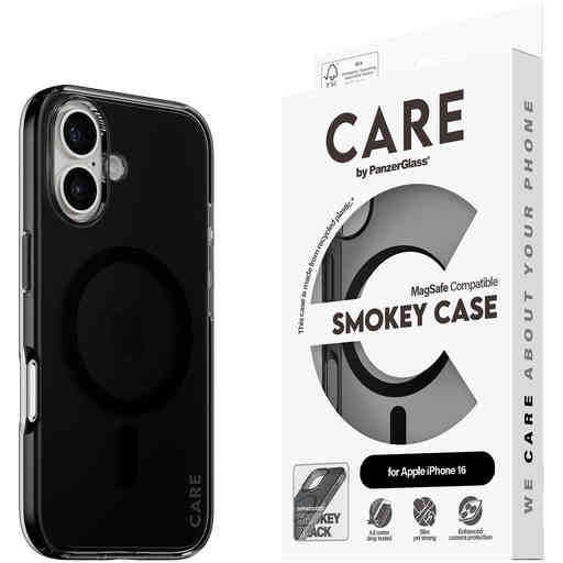 CARE by PanzerGlass Flagship Case Smokey Urban Combat w. Black MagSafe iPhone 16