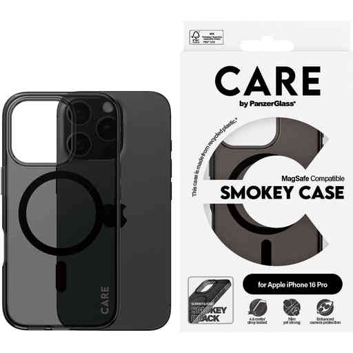 CARE by PanzerGlass Flagship Case Smokey Urban Combat w. Black MagSafe iPhone 16 Pro