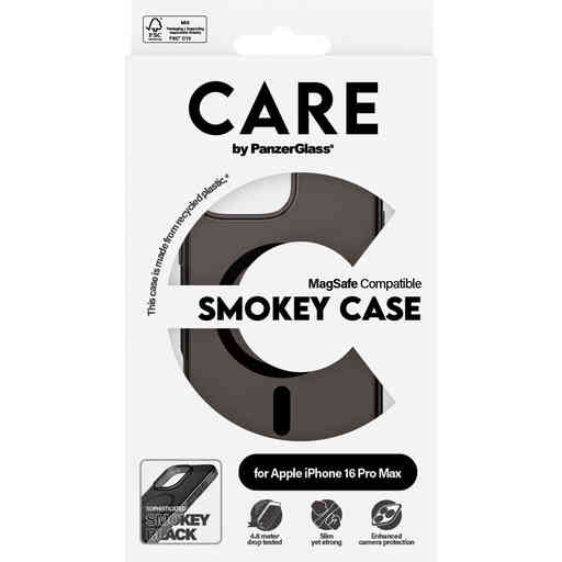 CARE by PanzerGlass Flagship Case Smokey w. Black MagSafe iPhone 16 Pro Max
