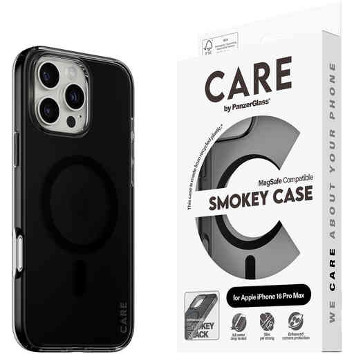 CARE by PanzerGlass Flagship Case Smokey w. Black MagSafe iPhone 16 Pro Max