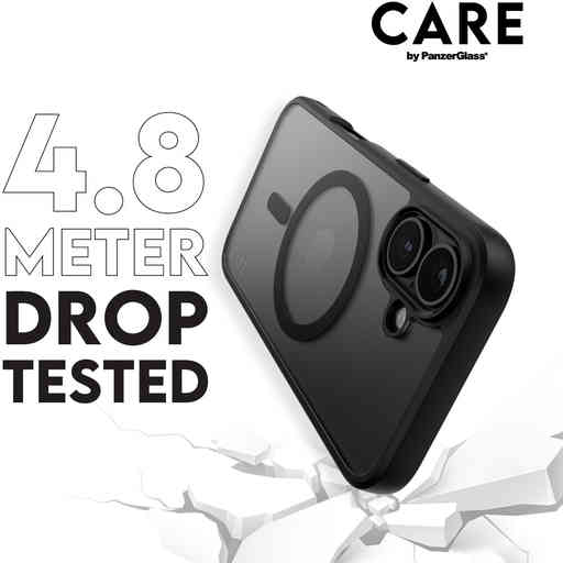 CARE by PanzerGlass Flagship Case Transparent Urban Combat w. Black Frame & MagSafe iPhone 16