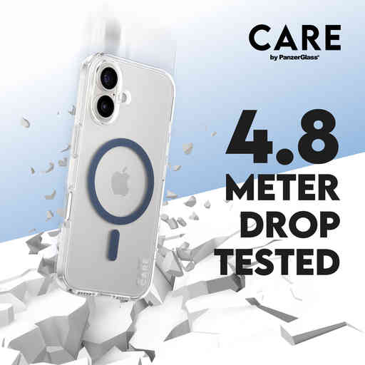 CARE by PanzerGlass Flagship Case Transparent Urban Combat w. Blue MagSafe iPhone 16