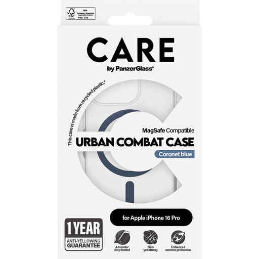CARE by PanzerGlass Flagship Case Transparent Urban Combat w. Blue MagSafe iPhone 16 Pro