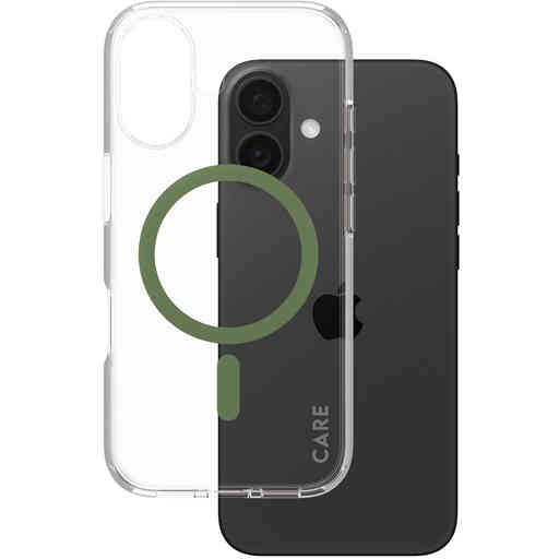 CARE by PanzerGlass Flagship Case Transparent Urban Combat w. Green MagSafe iPhone 16