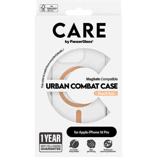 CARE by PanzerGlass Flagship Case Transparent Urban Combat w. Peachy MagSafe iPhone 16 Pro
