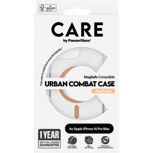 CARE by PanzerGlass Flagship Case Transparent Urban Combat w. Peachy MagSafe iPhone 16 Pro Max