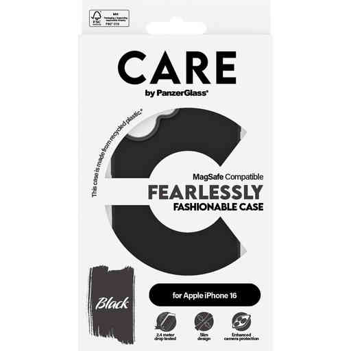 CARE by PanzerGlass Fashionable Case Black w. MagSafe iPhone 16