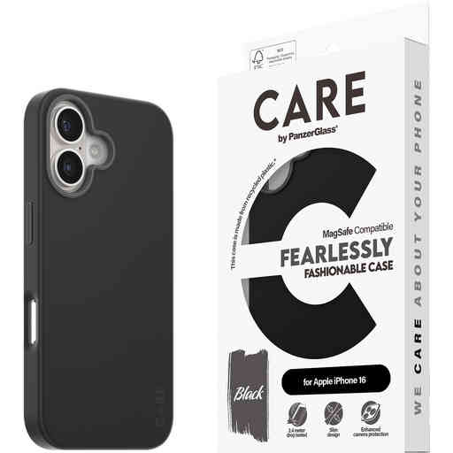 CARE by PanzerGlass Fashionable Case Black w. MagSafe iPhone 16