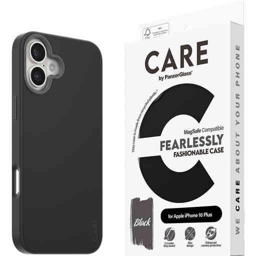 CARE by PanzerGlass Fashionable Case Black w. MagSafe iPhone 16 Plus