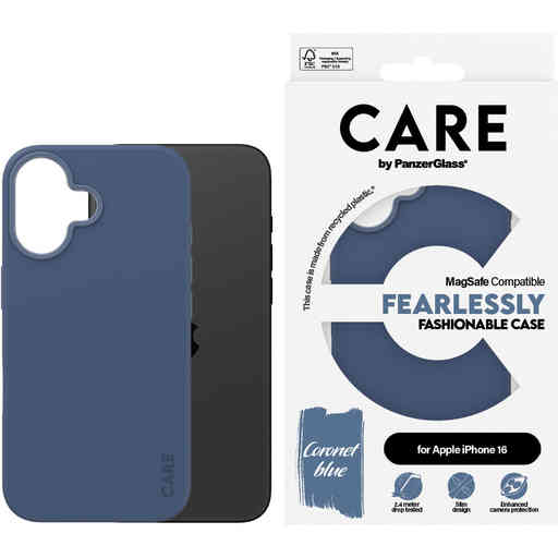 CARE by PanzerGlass Fashionable Case Blue w. MagSafe iPhone 16