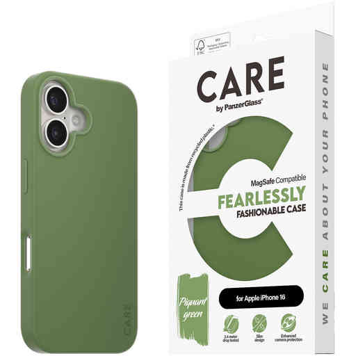 CARE by PanzerGlass Fashionable Case Green w. MagSafe iPhone 16