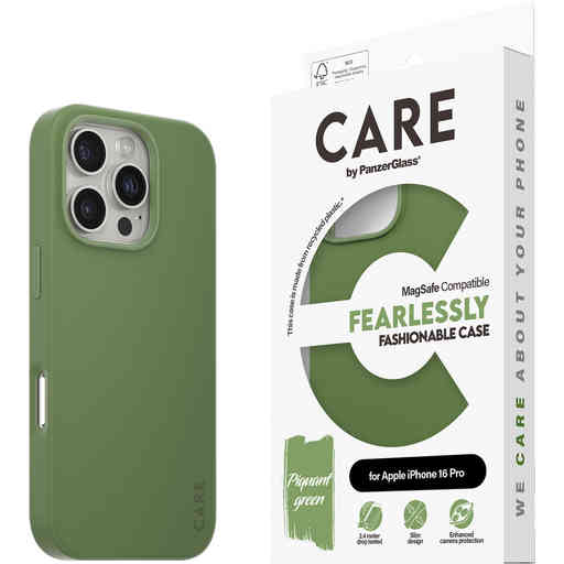 CARE by PanzerGlass Fashionable Case Green w. MagSafe iPhone 16 Pro