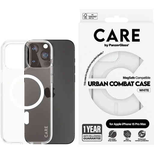 CARE by PanzerGlass Flagship Case Transparent Urban Combat w. White MagSafe iPhone 15 Pro Max