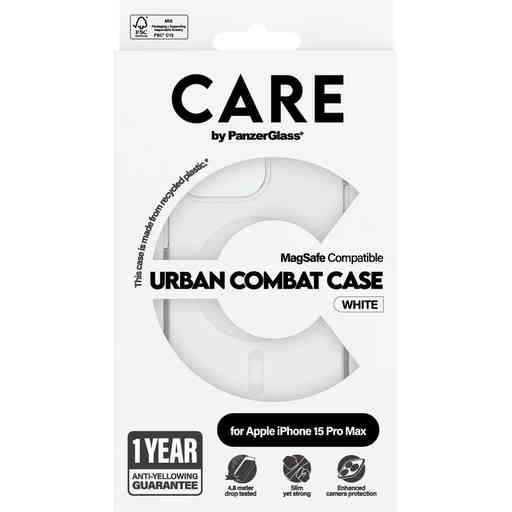 CARE by PanzerGlass Flagship Case Transparent Urban Combat w. White MagSafe iPhone 15 Pro Max