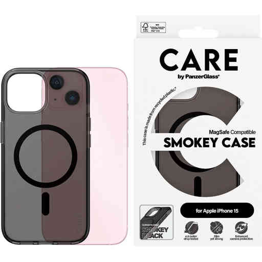 CARE by PanzerGlass Flagship Case Smokey Urban Combat w. Black MagSafe iPhone 15
