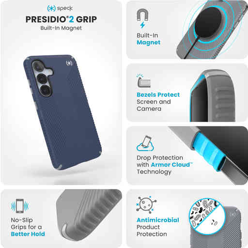 Speck Presidio2 Grip + Magnet Samsung Galaxy S24/S25 Coastal Blue - with Microban